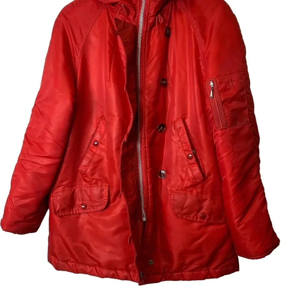 Sears JR Bazaar Puff Jacket Womens Zip & Button Closure Fur/Fleece Hood S 15 VTG